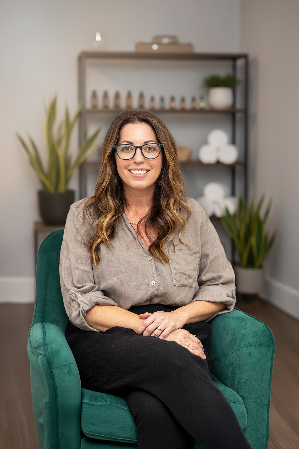 Rebecca smiling with glasses